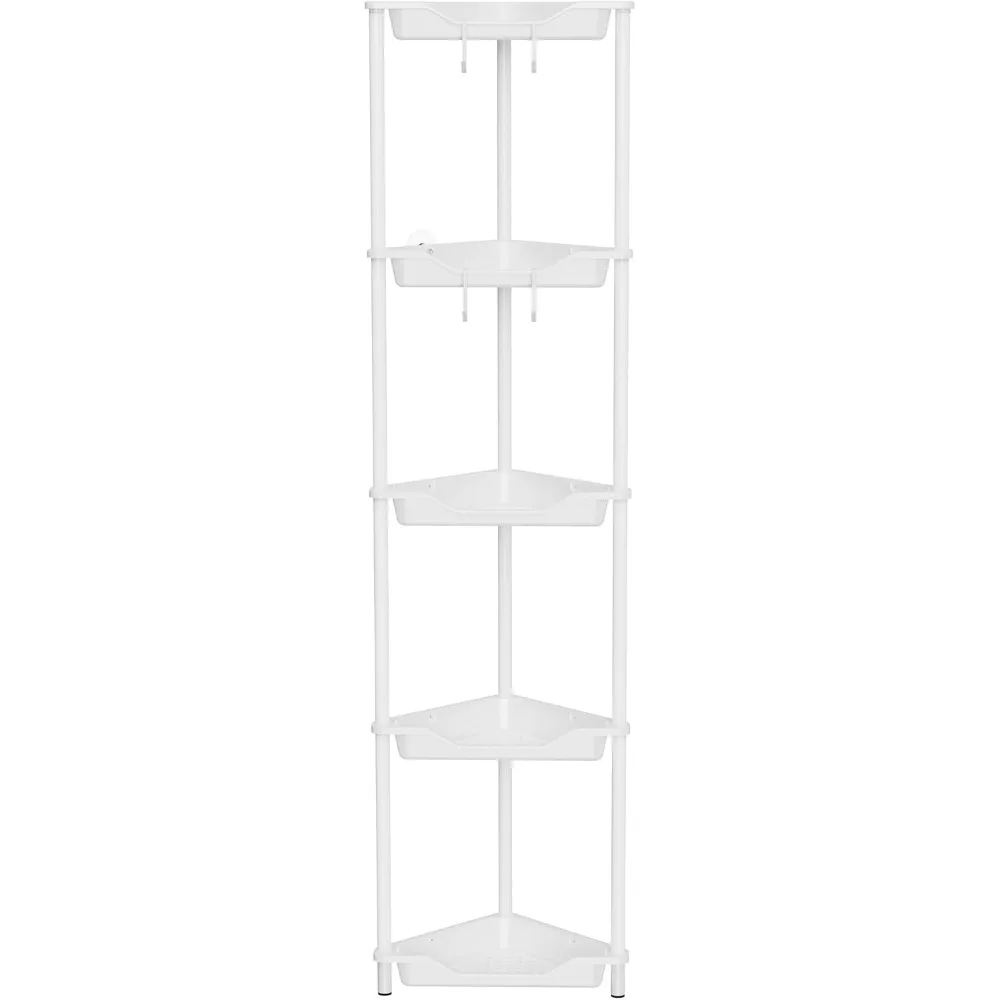 

5 Tier Floor Standing Corner Shower Caddy Organizer, Plastic Metal Splicing Floor Corner Shelf Rack Stands for Bathroom