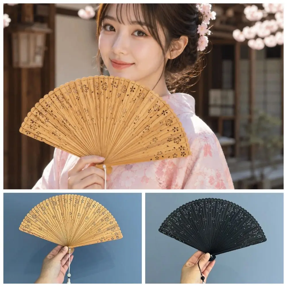Sakura Folding Bamboo Fan Portable Exquisite Elegant Handheld Fans Classical with Tassel Women's Folding Fan Home Decoration