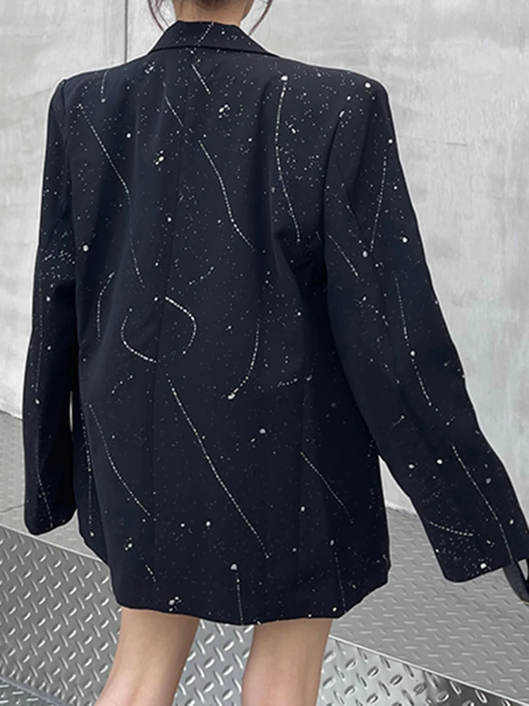 YERMORA Black Rhinestone Pocket Casual Blazer For Women Lapel Long Sleeve Loose New Jacket Fashion Tide Spring Autumn 2025