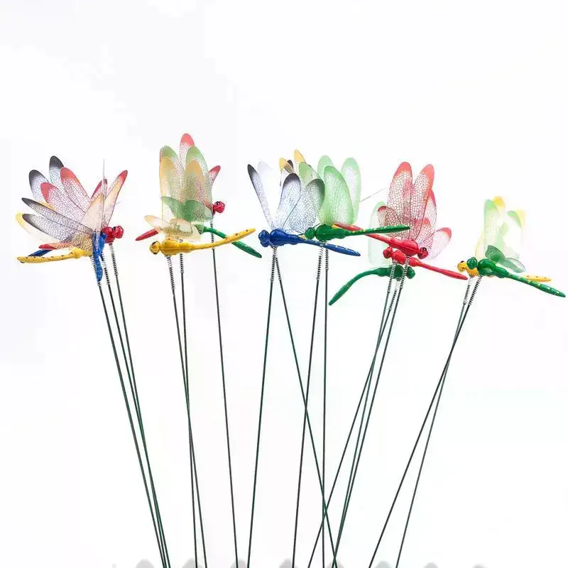 5/10pcs 3D Dragonfly Flower Bed Decor Realistic Colorful Waterproof Ornament for Outdoor Garden Yard Patio Planter