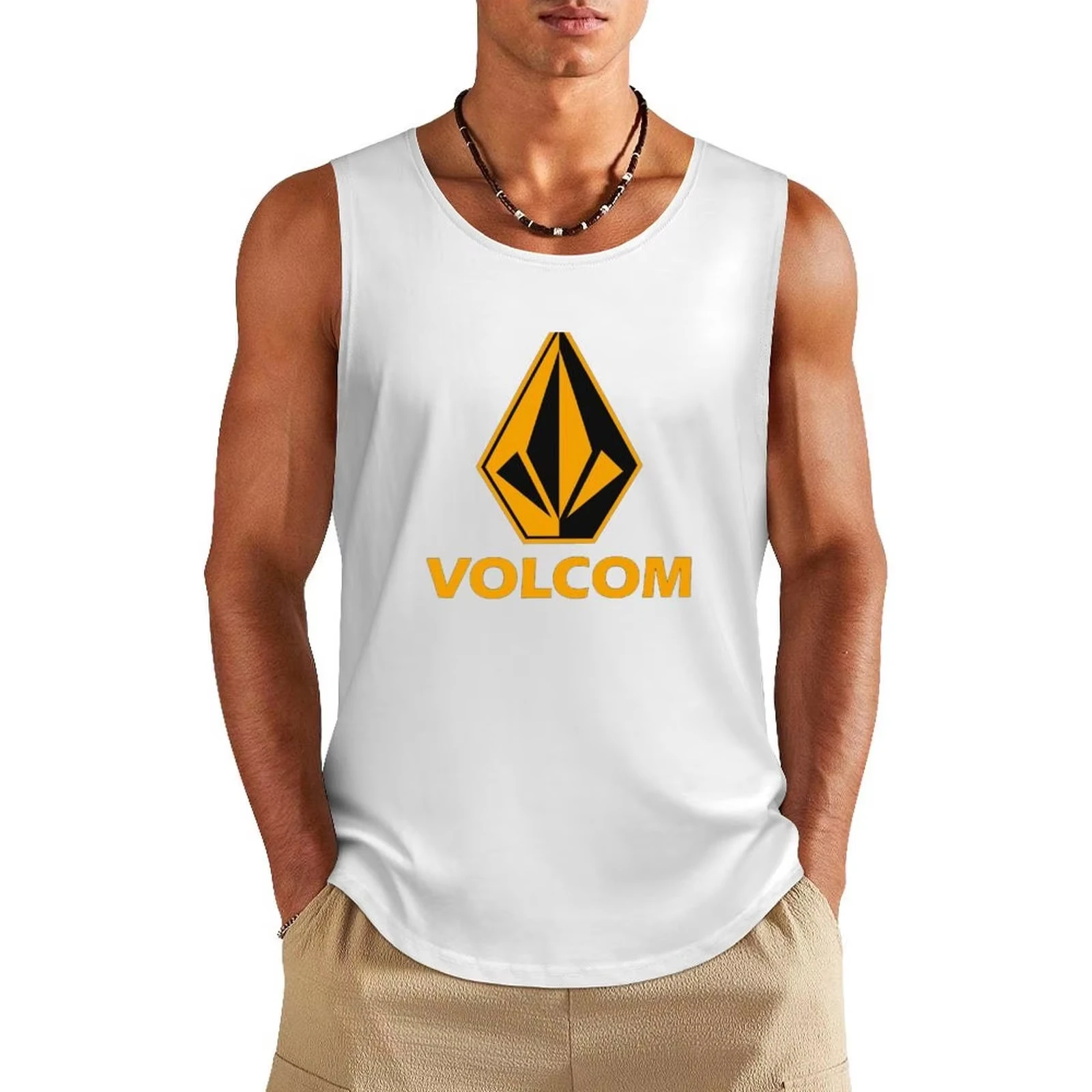 2026 new Men's Vest Fashion Gym Logo Tank Top, Men's Casual Curved Hem Sleeveless Shirt, Beach Surf Streetwear Vest for Summer