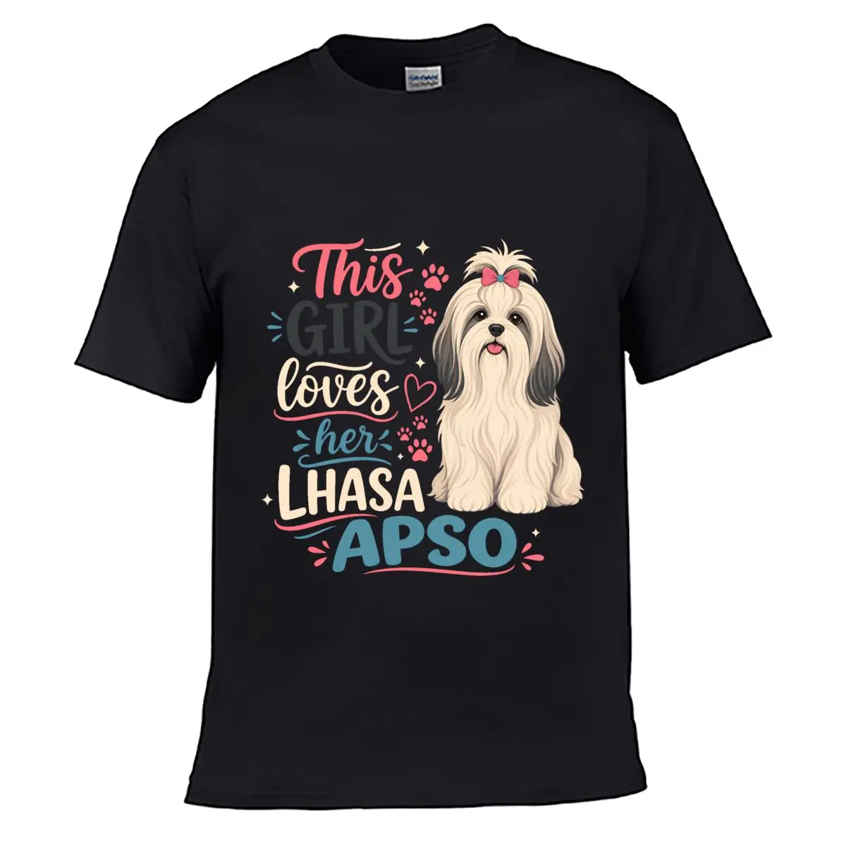 Camiseta sencilla y holgada con diseño de corazón y letras de Lhasa Apso Lover, estilo urbano, lavado desgastado