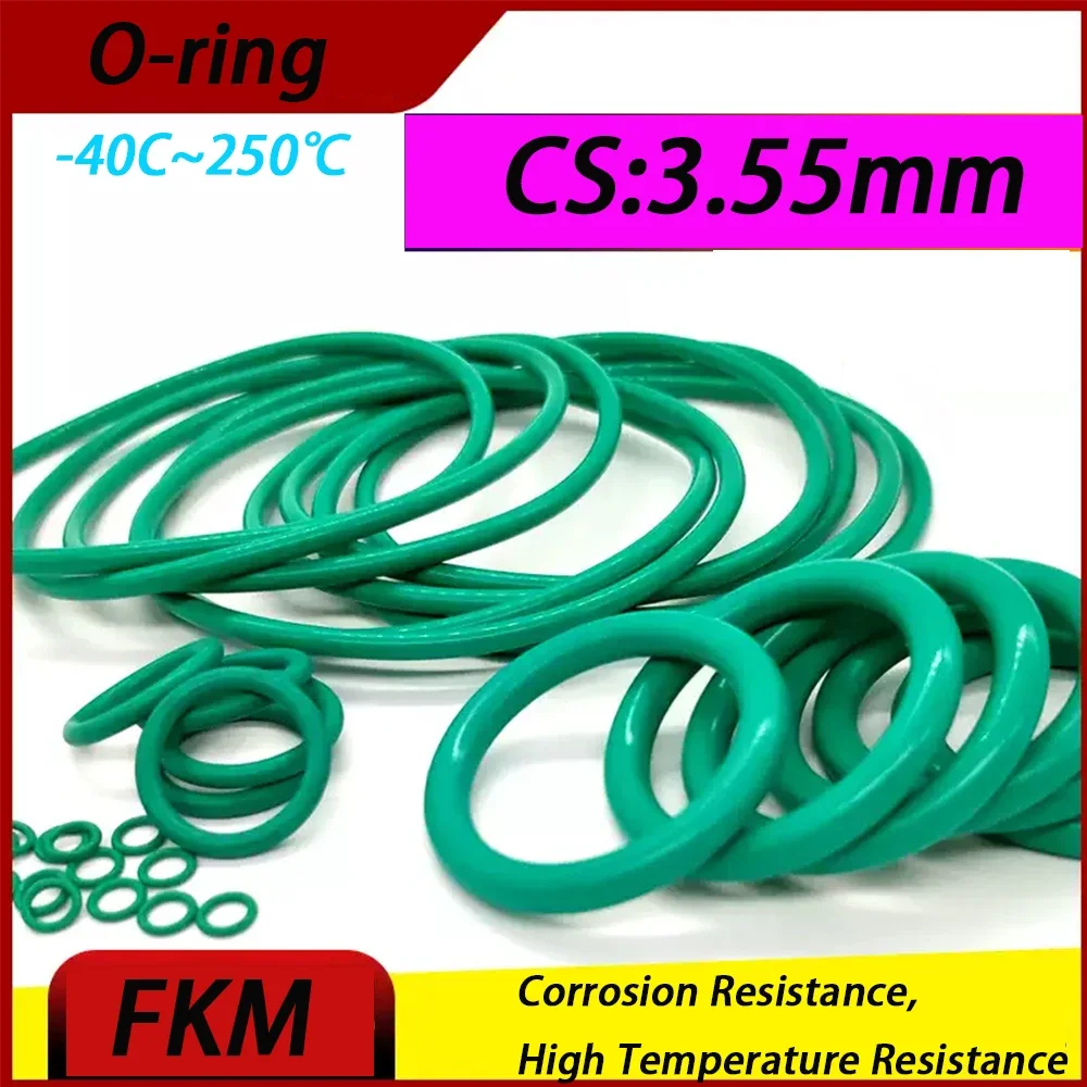 FKM Green Fluorine Rubber O-Ring Thickness CS 3.55mm O-Rings Sealing Gasket Oil Resistant Acid & Alkali Resistant ID8-75mm