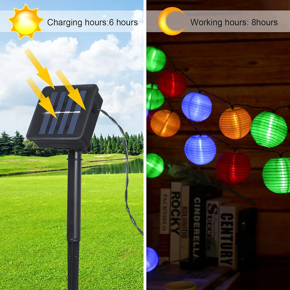 Solar Lantern String Lights Outdoor 7M 20LED 8 Modes IP65 Waterproof Garden Decor Fairy Garland for Patio Party Fence Christmas
