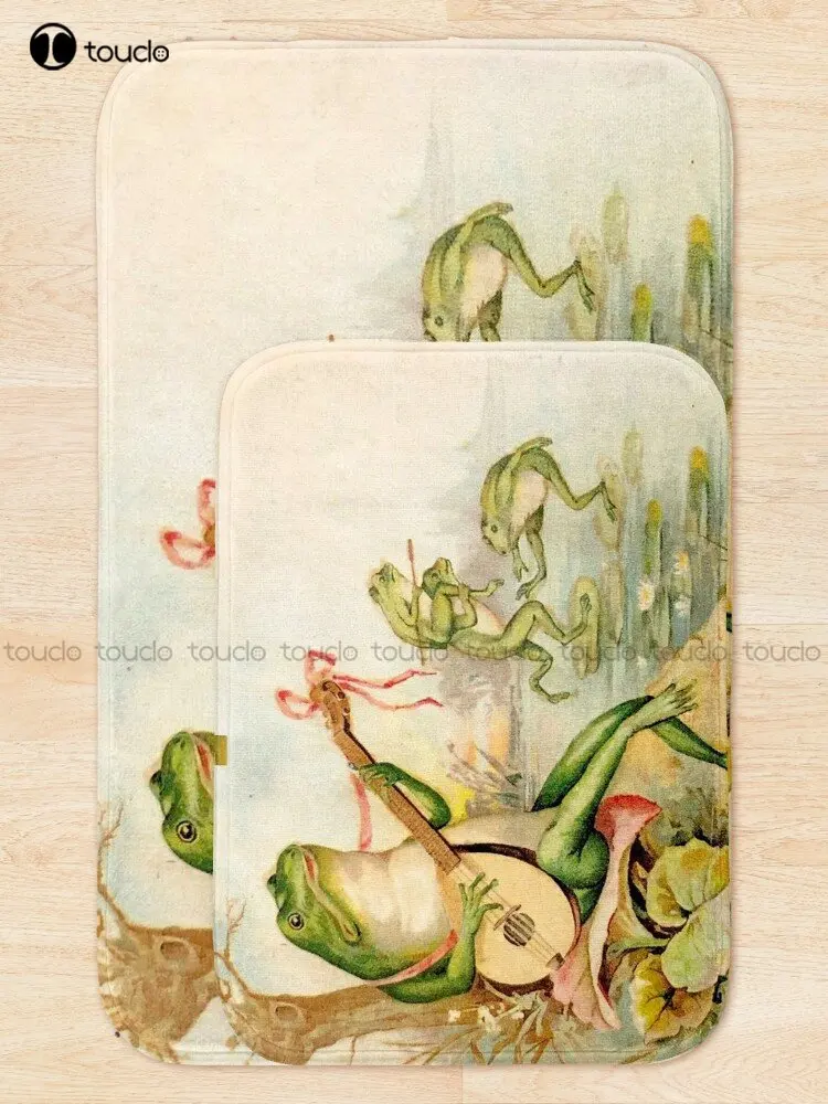 Frog Strumming : Vintage Abstract Entertainment Print Bath Mat Games Bathroom Carpet