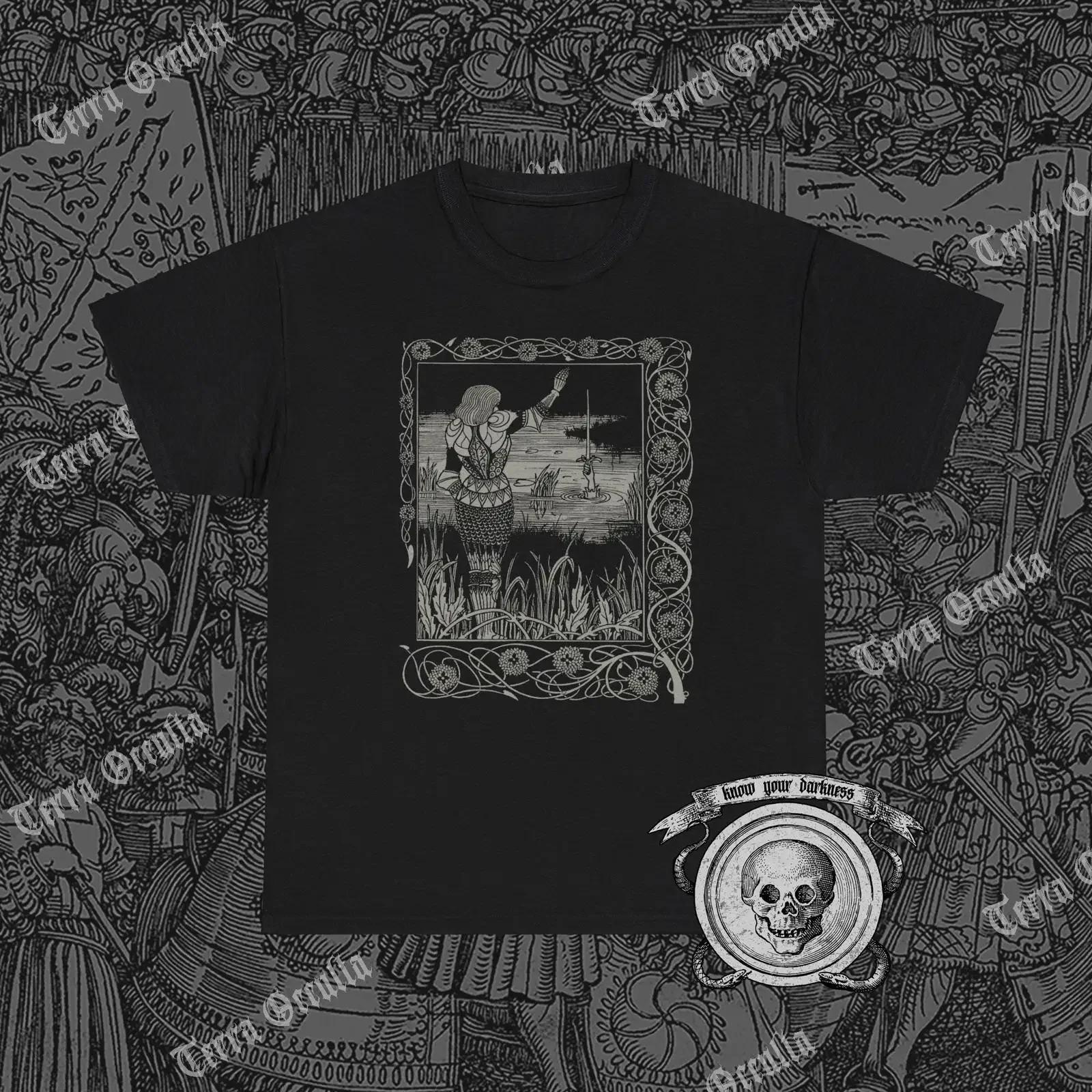 Camiseta La Mort D amp 39 Arthur, Aubrey Beardsley, King Excalibur, Lancelot, vintage, lavada, cómoda, versátil, transpirable