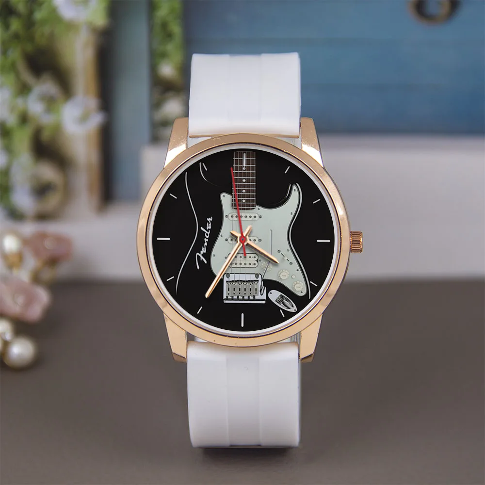 Guitar Bass Pattern Universal for Men Women Souvenir Composer Rose Gold Man Watch Silver Watches Black Bracelet Gift Clock