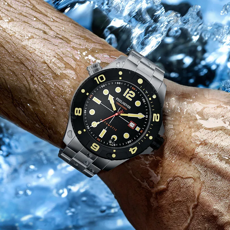 FEELNEVER ساعة أوتوماتيكية للرجال موضة الياقوت مقاوم للماء ساعة مضيئة الرجال الفولاذ المقاوم للصدأ ساعات المعصم الميكانيكية للرجال