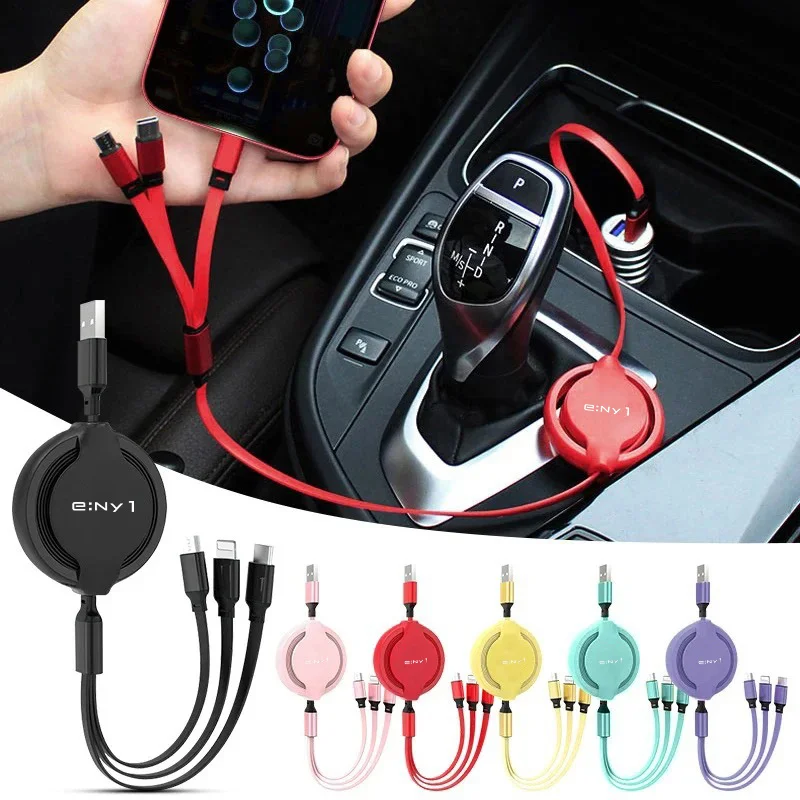 Car 3 In 1 Retractable Micro Data Wire USB Type C 100w Fast Charging for Honda ENY1 Logo 2018 2019 2020 2022 car accessoires