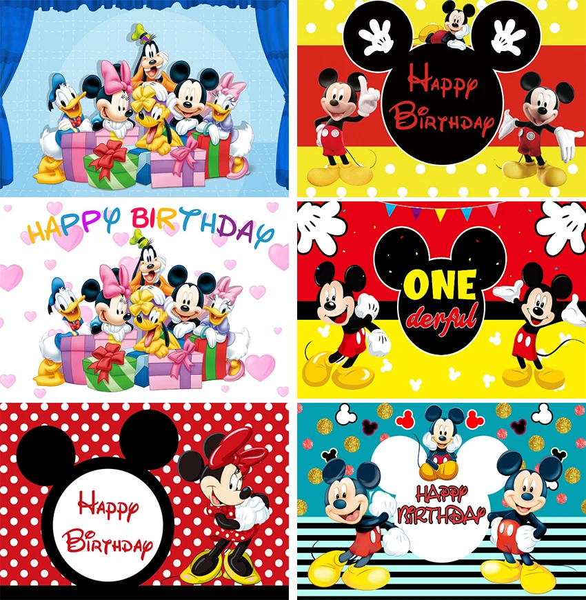 Disney Cartoons Mickey Mouse Blue Red Girl Boy Photography Background Photo Shootings Backdrop Baby Birthday Party Vinyl