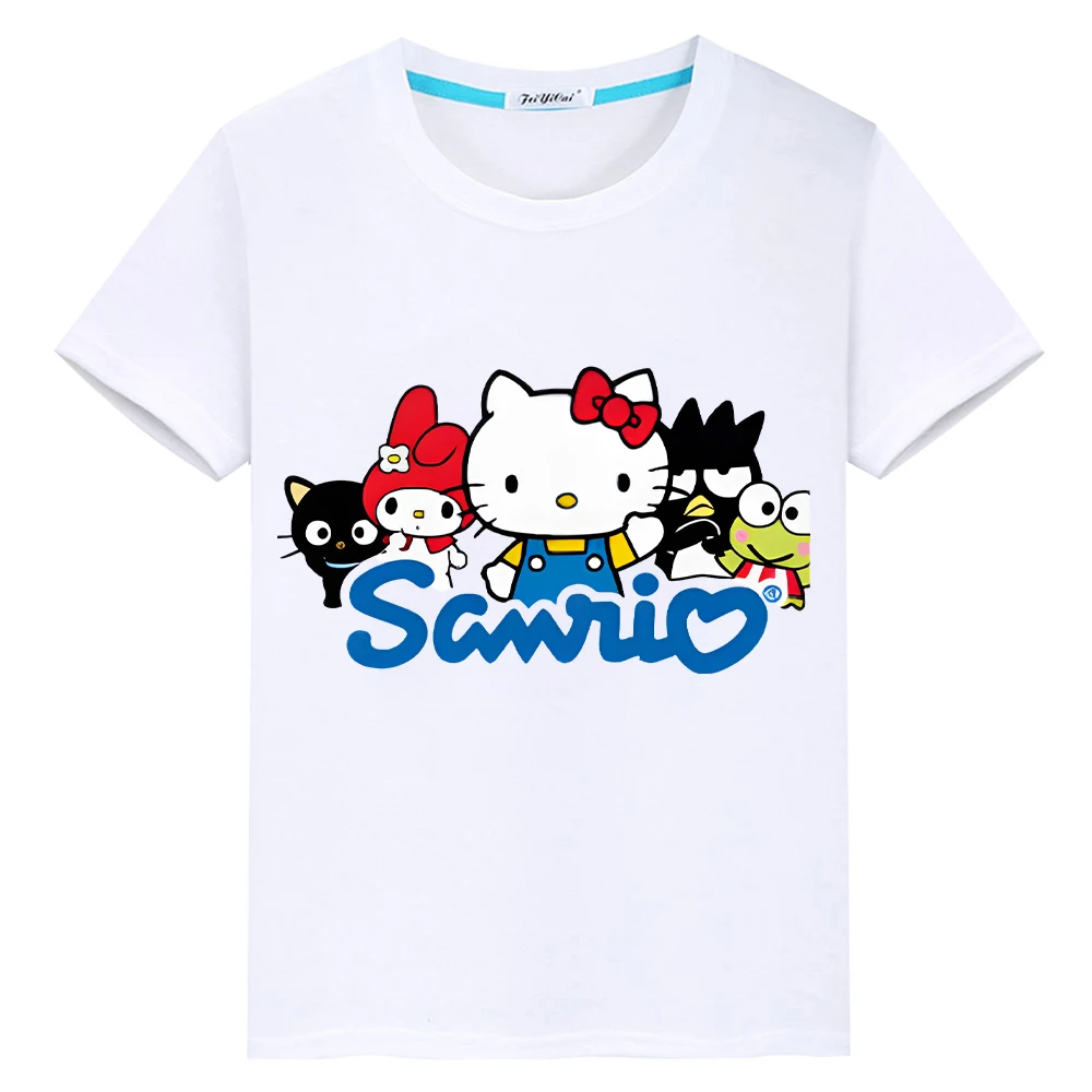 

hello kitty Print t shirt for kids boy 10years Sanrio 100%Cotton anime Short Kawaii Tops pride tshirt y2k one piece girl clothes