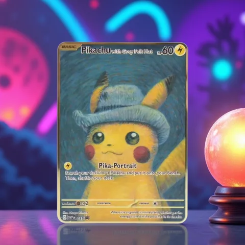 Van Gogh Museum Pokemon English Metal Card Anime Pikachu Charizard Mewtwo  Shiny Letters Game Collection Card Kids Toy Gifts