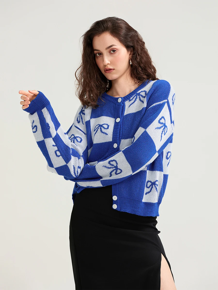 Женский вязаный кардиган с длинным рукавом и бантом на пуговицах, осенняя повседневная куртка, свитер