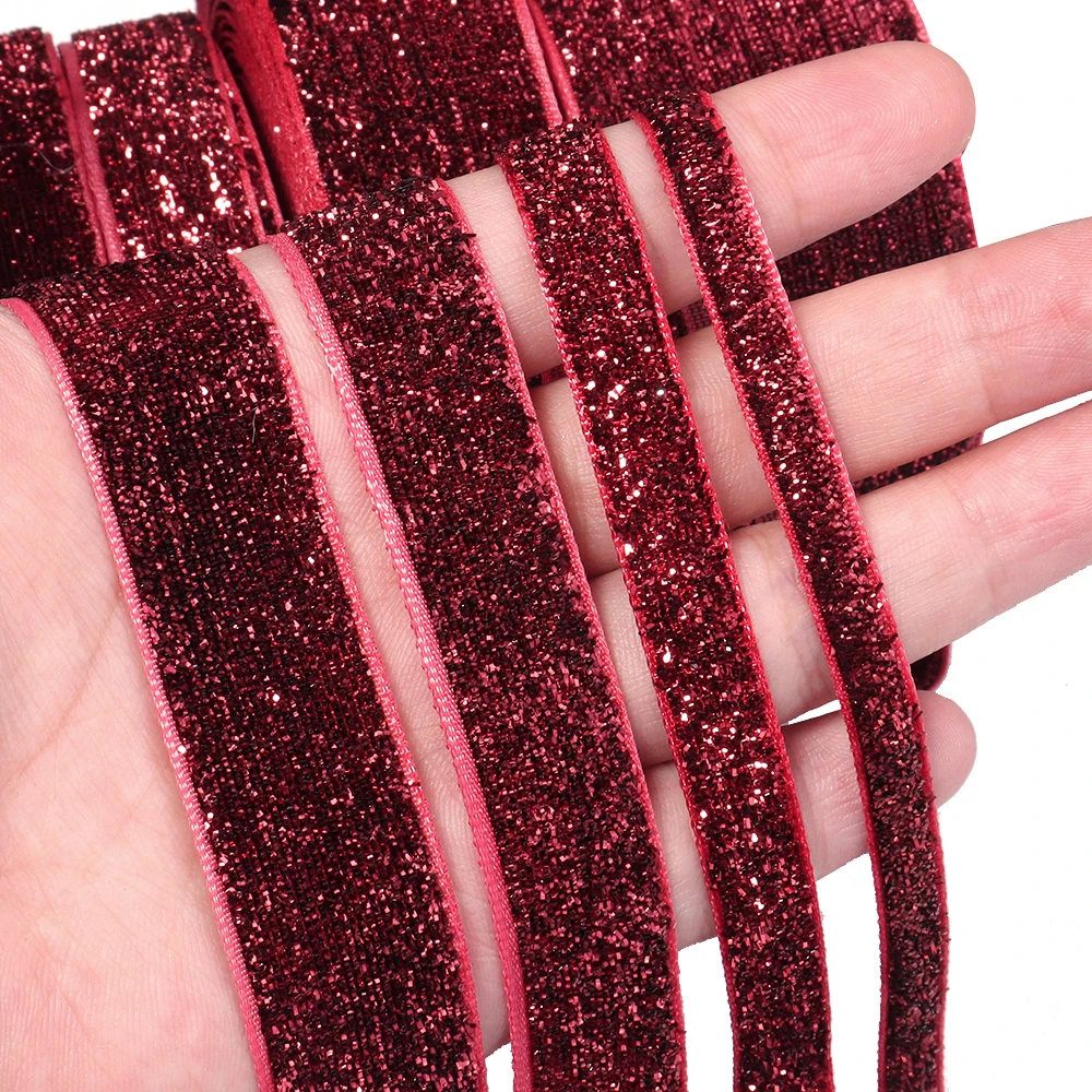 5–10 Yards 7/10/15/20/25/38 mm Samtband, glitzerndes rotes Band für handgefertigte Geschenkstraußverpackungen, Heimparty-Dekorationen