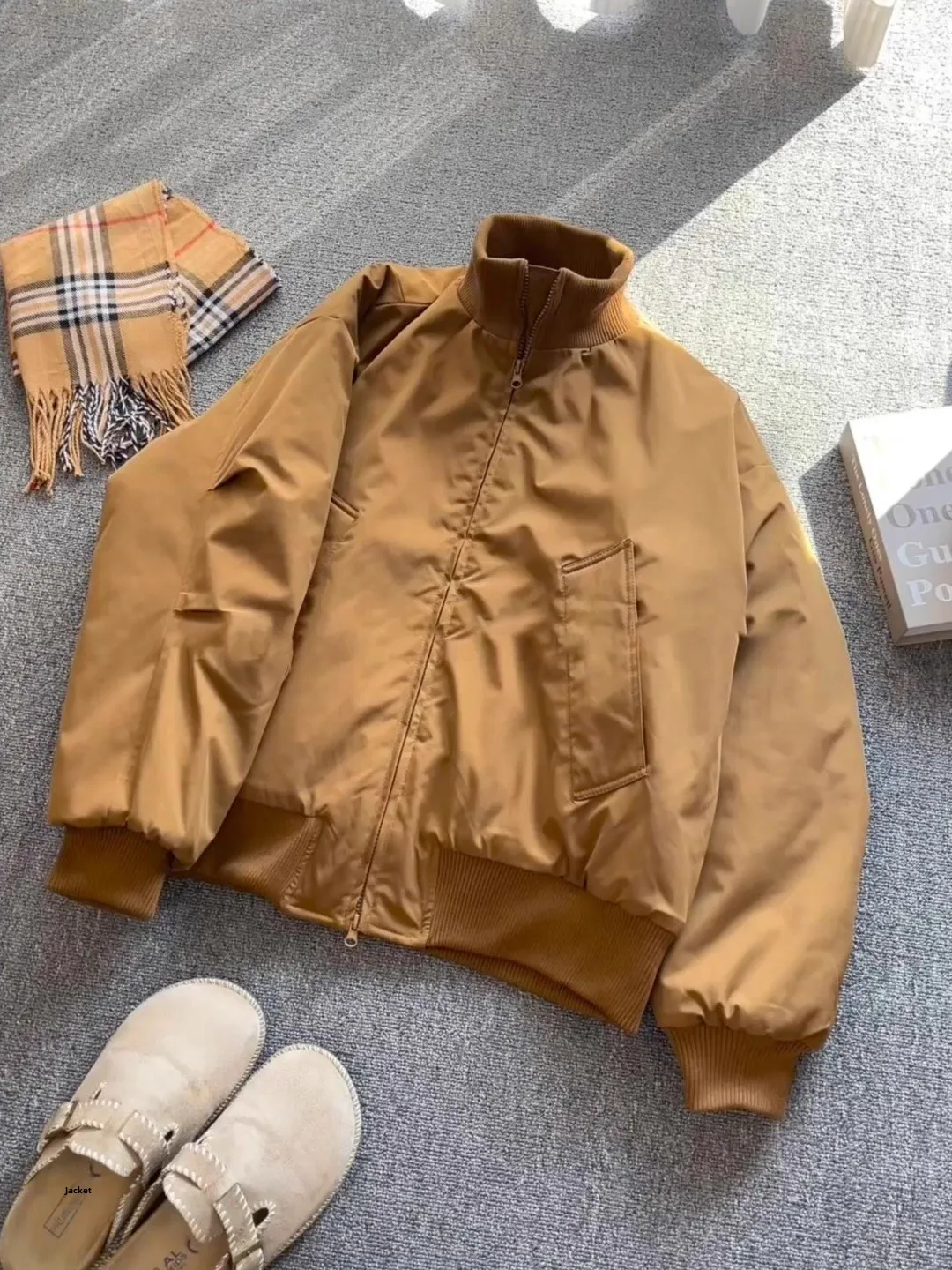 

Khaki Cotton Blend Men's Flight Jaet ort CleanFit oulder Zipper Decorated Baseball Sle Cotton Coat for Autumn Winter
