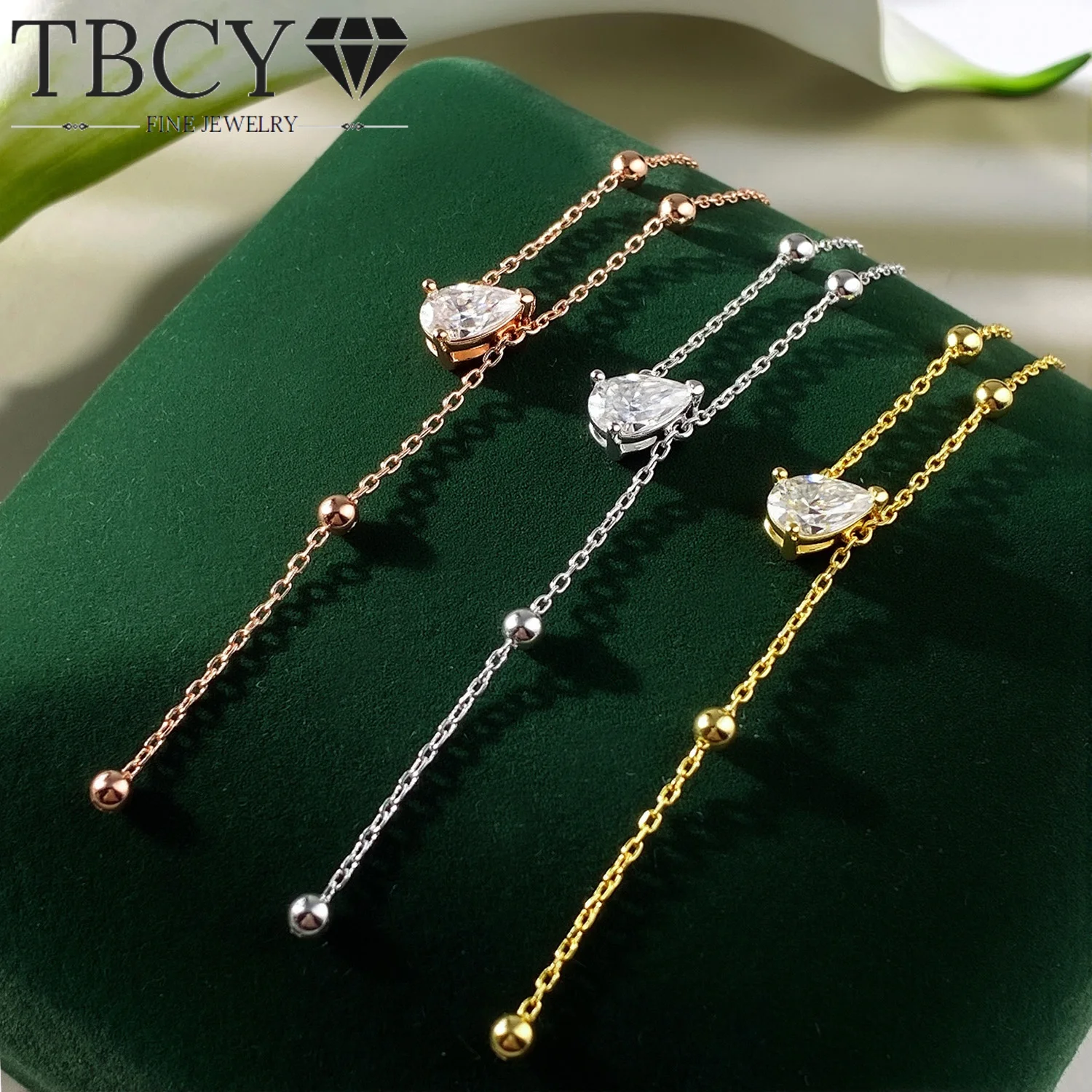 TBCYD 1-3CT Teardrop Moissanite Solitaire Pendant with Certified S925 Sterling Silver 3-Tone Gold Plated Necklace Gift for Her