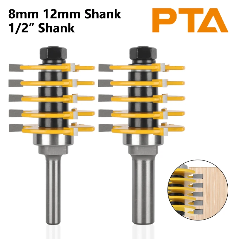 8MM 12MM 12.7MM Shank 3-Teeth Adjustable Finger Joint Router Bits Milling Cutters for Woodworking Face Mill End Mill