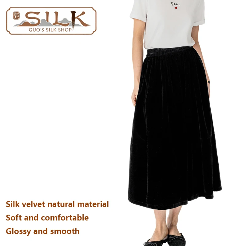 Luxury Silk Velvet Women's Half-Dress Loose-Sized Waist-Attached Long-Sleeved Half-Dress Simple Loose, Comfortable Soft Casual