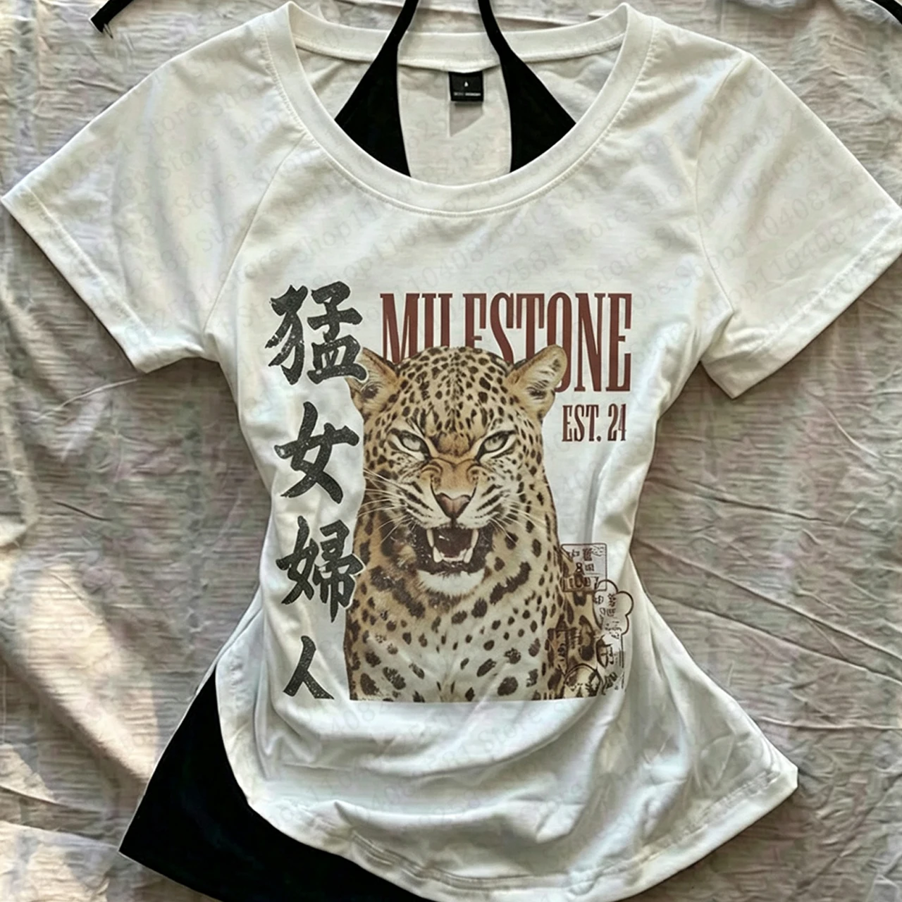 2000s Y2k style women's tiger print top street wear Gothic short top baby T-shirt retro casual short sleeved T-shirt emo girl