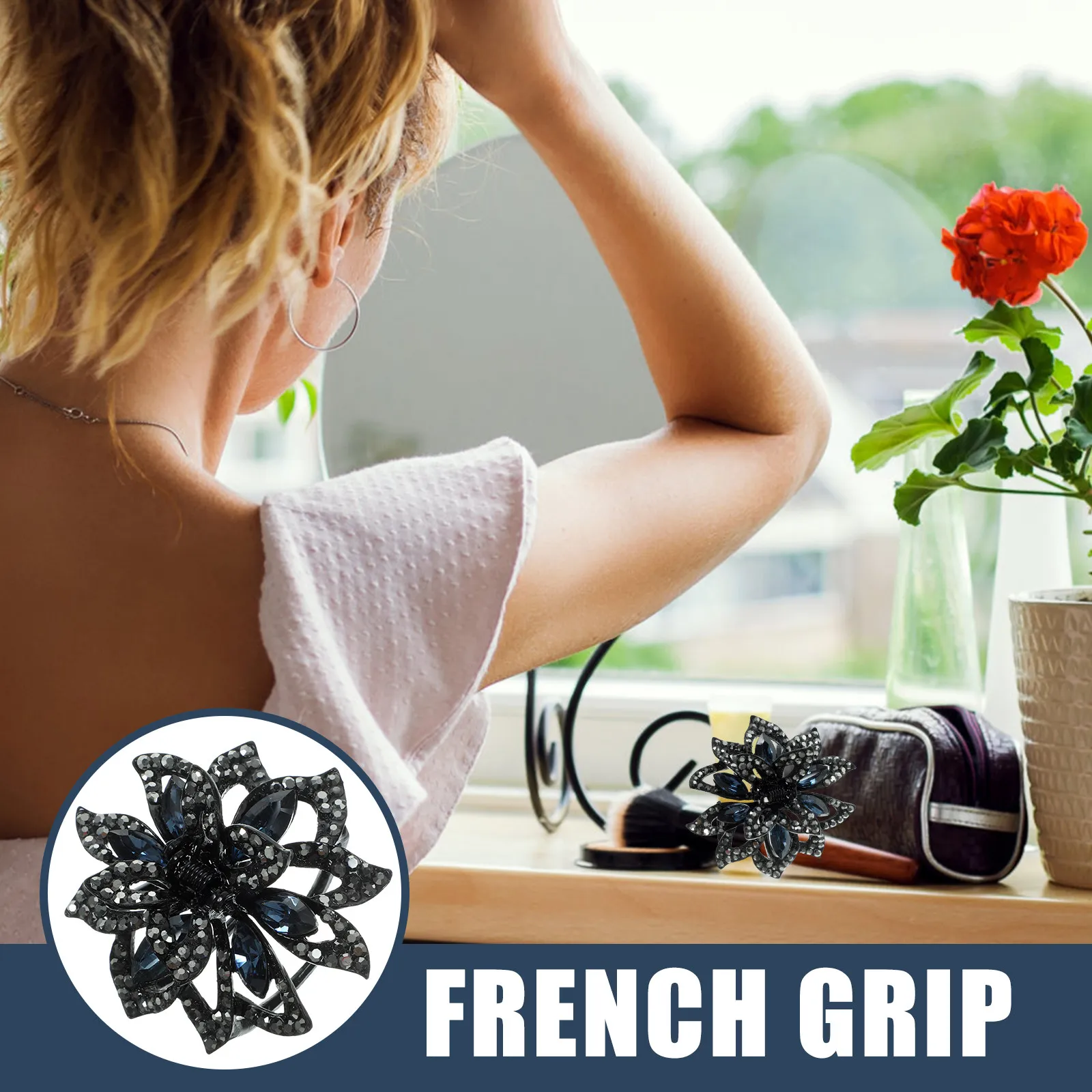 

Flower Shaped Rhinestone Hair Claw Clip Women Premium Sturdy Jaw Clip No Pain Comfortable for Makeup Shower Exercise Decorative