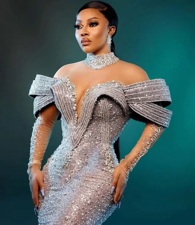 Luxury Silver Crystals Beaded Prom Dresses African Mermaid Formal Evening Gowns 2024 Aso Ebi Wedding Party Dress Event Gala Gown