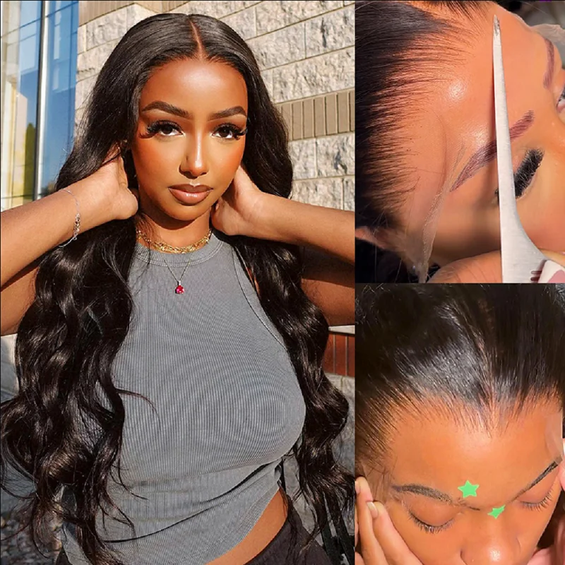 200 densidade onda do corpo perucas dianteiras do laço cabelo humano peruca frontal do laço transparente 13x4 perucas dianteiras do laço cabelo humano pré arrancado