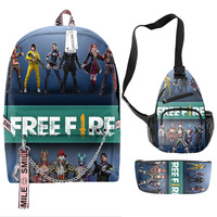 Harajuku Popular Funny Novelty Free Fire 3D Print 3pcs/Set School Bags multifunction Travel Backpack Chest Bag Pencil Case