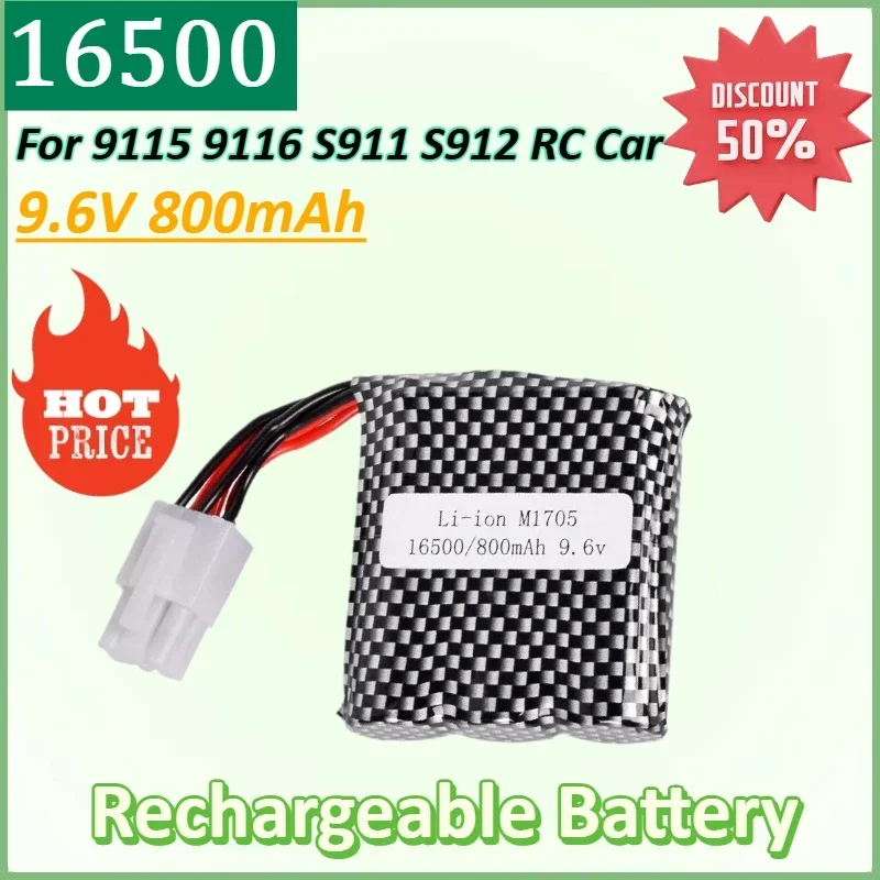 

New 9.6V 800mAh 16500 EL-6P Li-ion Battery for 9115 S911 S912 9116 RC Car Truck Spare Rechargeable Battery for Toys Car