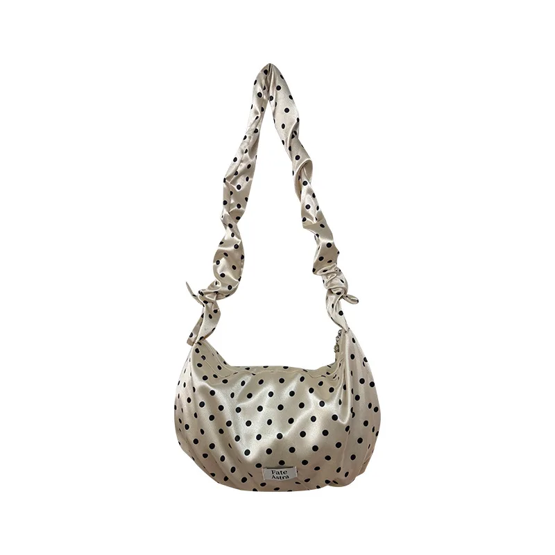 

Brand Satin Polka Dot Cloud Bag Adjustable Pleated Shoulder Strap Satin Crossbody Bag Korean Cute Dumpling Dating Shoulder Bag