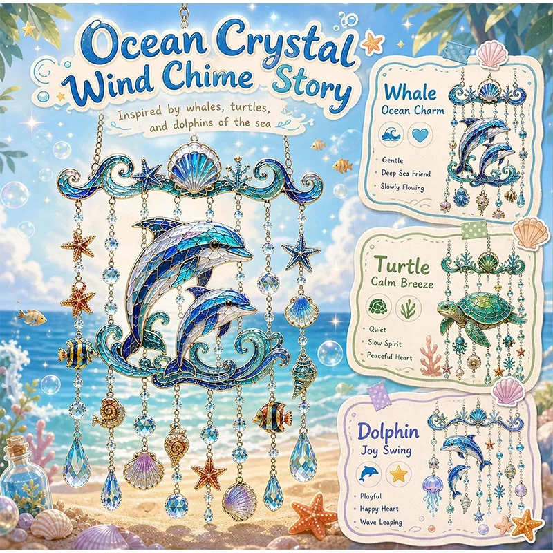 Ocean Themed Crystal Wind Chim Sparkling Ocean Escape To Your Garden Coastal Outdoor Decor For Garden Patio Porch & Beach House