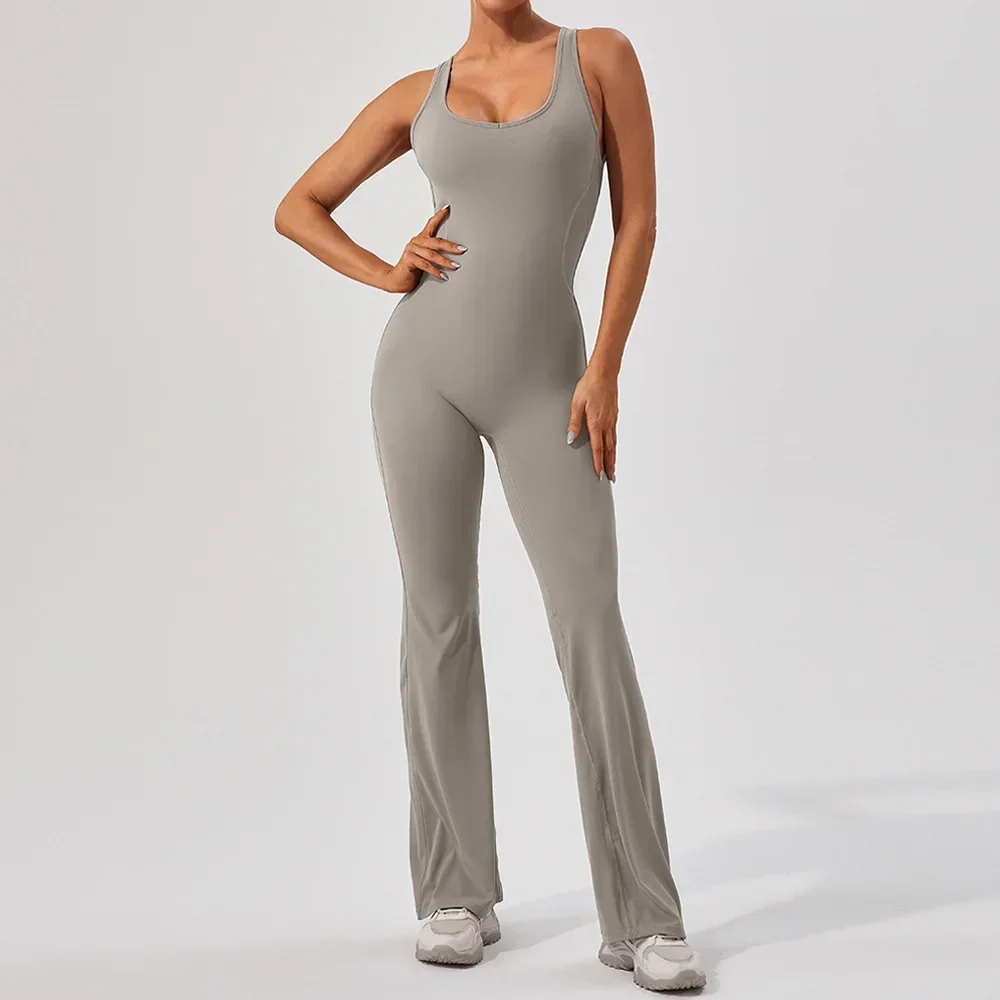 Seamless Yoga Jumpsuits Sports Fitness Peach Hip-lifting Tight Flared Pants Backless One-piece Workout Gym Tracksuits for Women