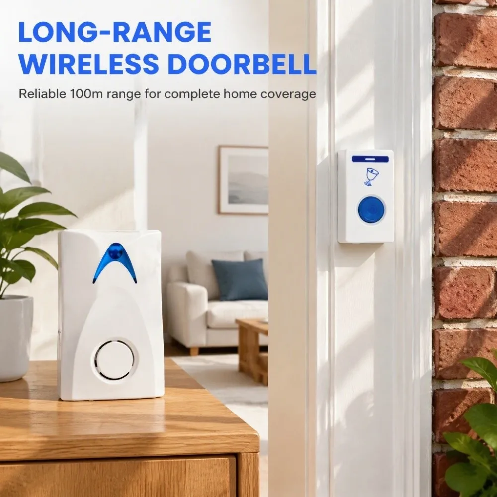 Loud 32 Melodies Doorbell 100M Range Includes Receiver and Transmitter Doorbell Set Waterproof Music Doorbell Office