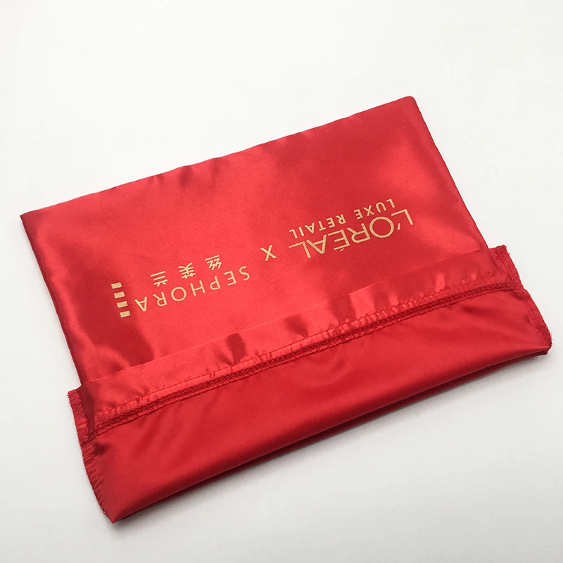 Red Satin Bag Candy Pouched Smooth Cloth Bags Jewelry Hair Bundles Packaging Cosmetic/Gift/Wedding Pocket Print Logo 50pcs