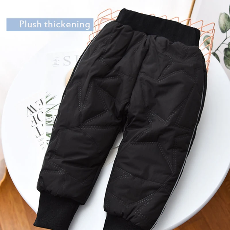 Winter Children Cotton Thicken Pants Baby Girls Down Trousers Four-layer Fleece Thicken Warm Pants Kids Boys Long Trousers