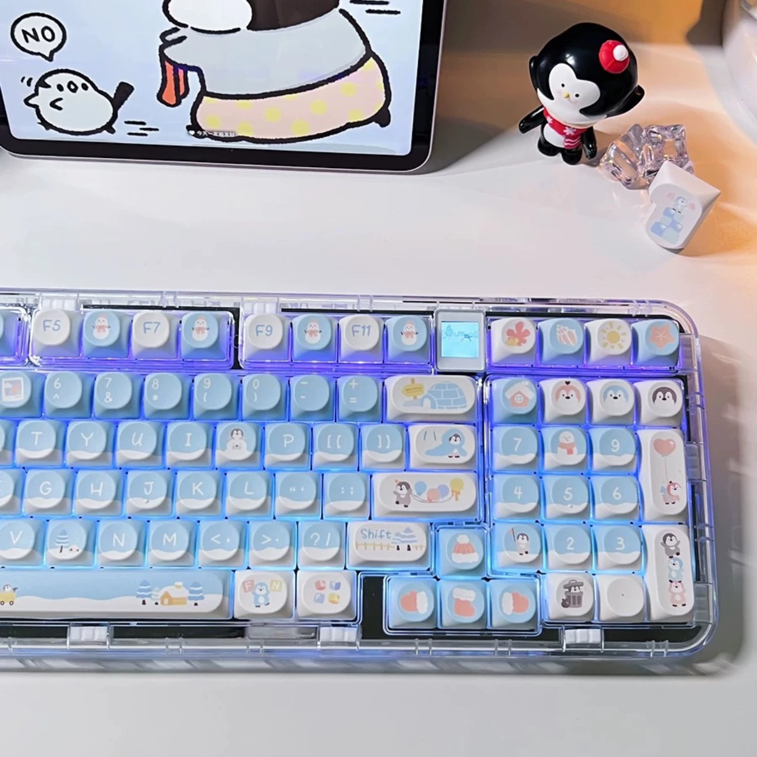 Imagem -05 - Little Penguin Mecânica Teclado Caps Keycaps Tema Pintado à Mão Pbt Sublimação Soa Cherry Perfil