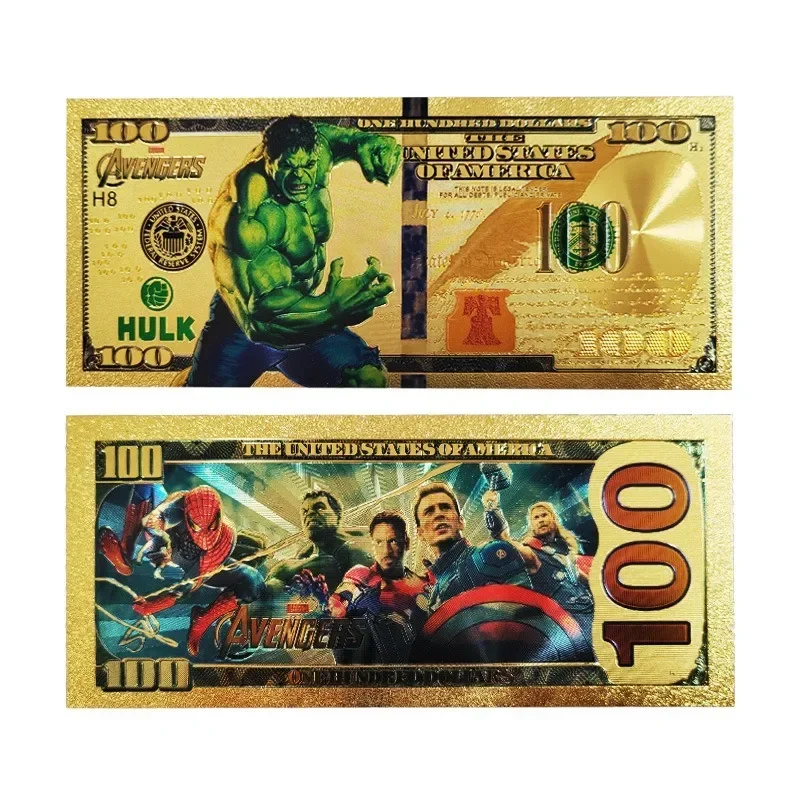 Disney Marvel The Avengers Series Commemorative Gold Banknotes Spider-Man Thor Hulk Iron Man Banknotes Collection Ornaments Gift