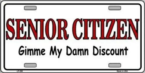 Senior Discount Metal Tin License Plate Frame Tag Sign Car Truck & Home