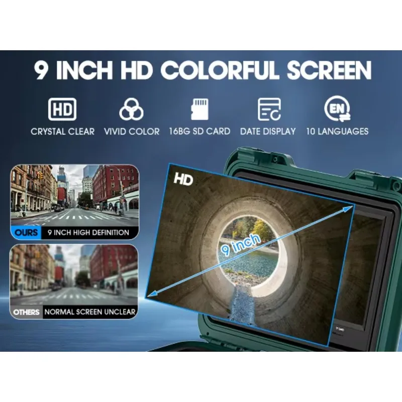 9Inch Drain Pipe Inspection Sewer Camera  512 HZ Self Leveling Industrial Endoscope 23 mm Head Sewer Camera Pipe with Locator