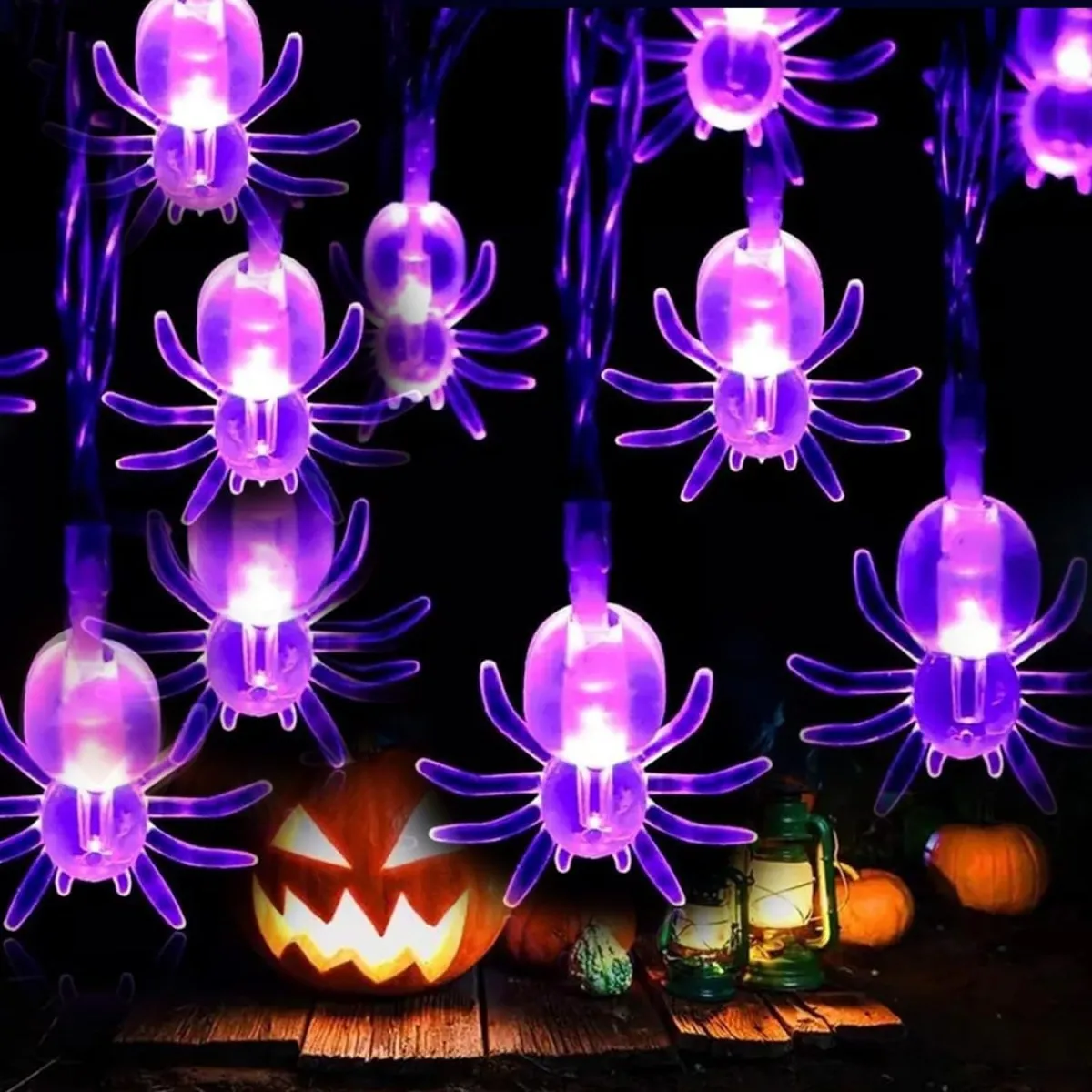 1pc 3m20 LED Purple Spider String Light Ghost Horror Atmosphere Festival Decorative Lamp Battery Powered For Indoor Patry Decor