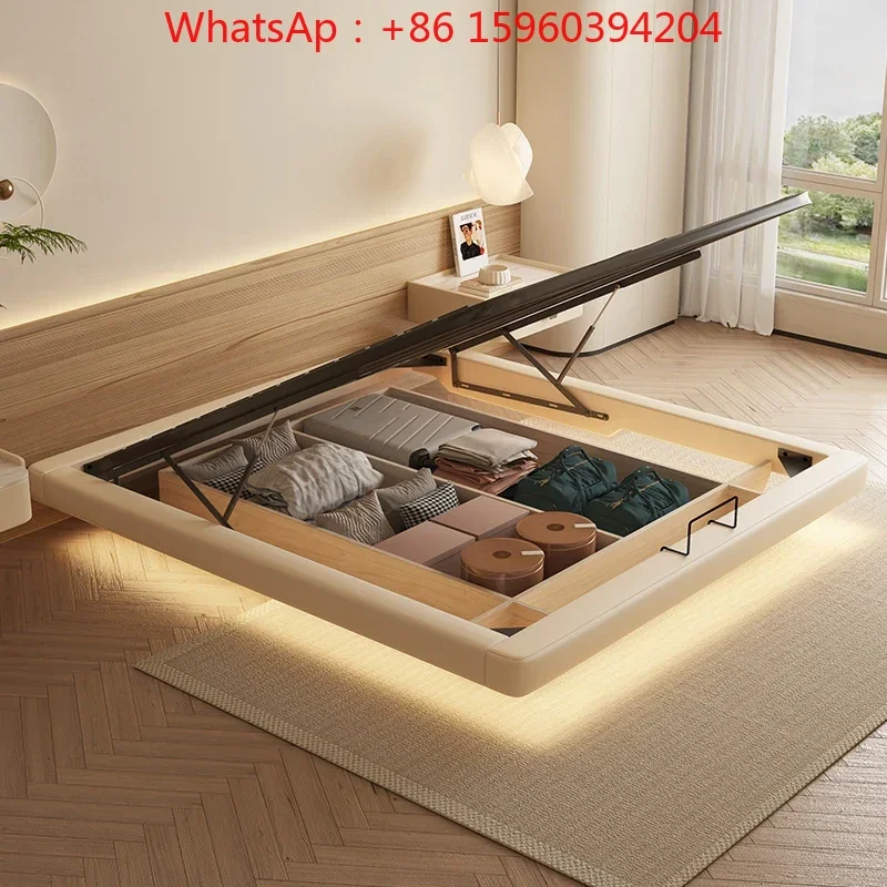 

bed Non Headed Suspended Box Modern Simple Small Unit Storage Suspended Quiet Cream Air Mesh Red Leather