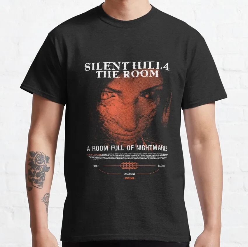

Retro scary game Silent Hill 4 The Room Horror Movie Game graphic t shirts For men Harajuku Printed large size tops 100% cotton