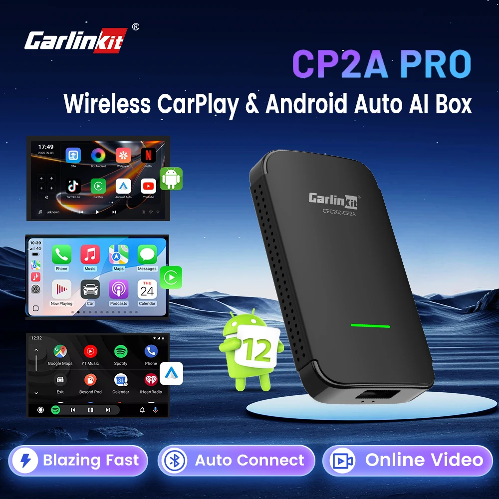 

CarlinKit 4.0 PRO Беспроводной адаптер CarPlay 3 в 1 Android 12 2G 16G Android Auto Wireless AI Box для 98% OEM CarPlay Car Youtube