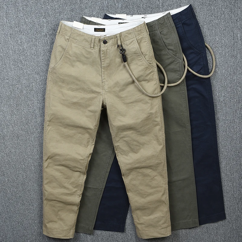 

Waed Pure Cotton Straight Leg Casual Pants Men's Spring Autumn Sle Loose Fit Trousers Khaki Trendy Men's Clothing