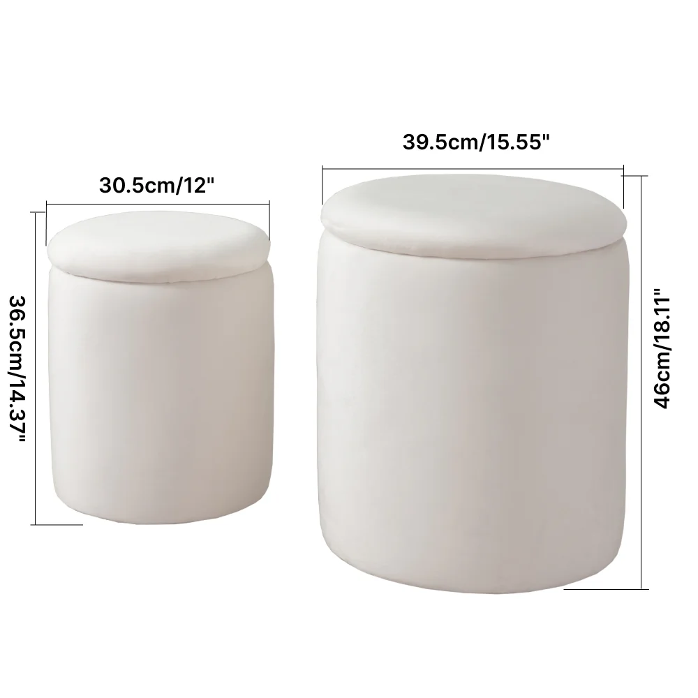 Set of 2 Nesting Velvet Storage Ottomans, Round Cylinder Foot Stool with Lid, Multi‑Purpose Upholstered Footrest Seat for Home
