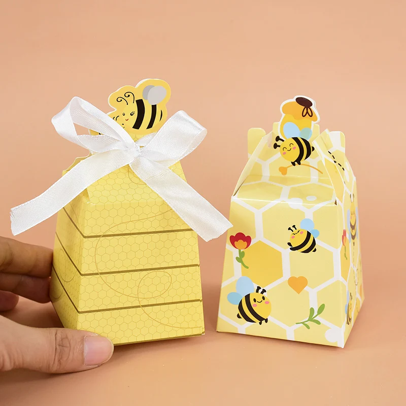 5/10Pcs Paper Beehive Gift Boxes Bumble Bee Beehive Candy Boxes With Ribbons Baby Shower Wedding Birthday Party Favor Decoration
