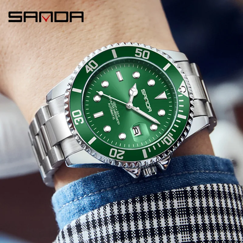 SANDA Luksusowy Męski Zegarek Mechaniczny Wodoodporny Długotrwały Podświetlenie Nocne Kalendarz 2.5-krotny Retro Biznesowy Zegarek Casual