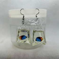 Yungqi Cartoon Resin Ocean Animal Fish Water Bag Dangle Earrings Funny Water Pouch Drop Earring For Girl Kids Jewelry Brincos