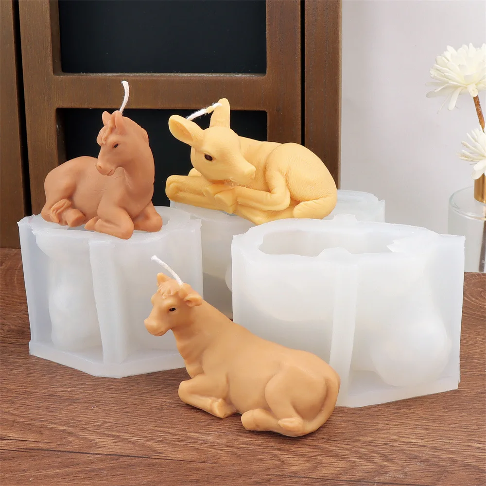 

Nordic Style 3D Animal Pony Silicone Molds Cow Fawn Candle Aromatherapy Plaster Decoration Epoxy Resin Molds Candle Making Kit