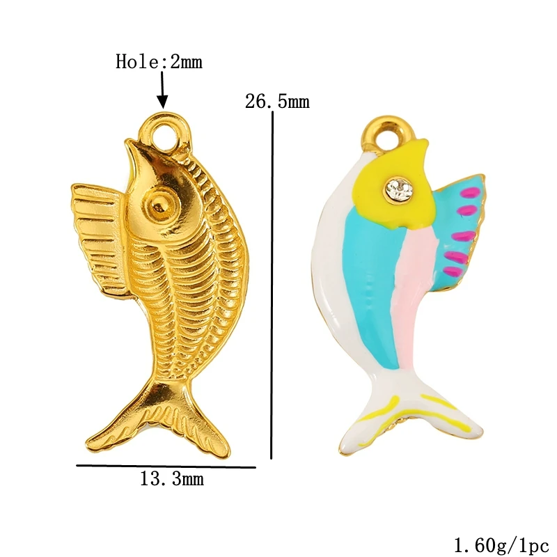 2pcs/lot Stainless Steel Enamel colorful Fish Charm Pendants for DIY Bracelets Earrings Necklace Jewelry Making Accessories - Image 3