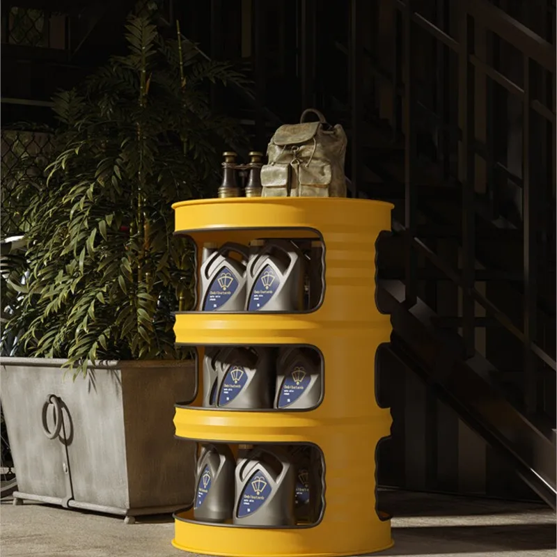 MOMO Iron Shelf Creative Oil Barrel Modification Locomotive Display Cabinet Personalized Industrial Style Shelf Side Table